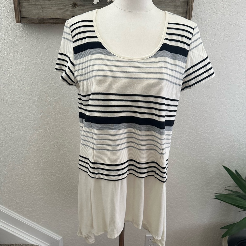 Anthropologie Deletta Striped Short Sleeve Women's Tunic Layered look Top L NWT